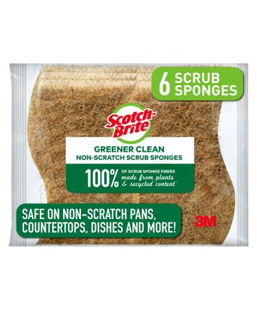 Scotch-Brite Greener Clean Scrub Sponges, Natural Sponges for Cleaning Kitchen, Bathroom, and Household, Non-Scratch Sponges Safe for Non-Stick Cookware, 6 Scrubbing Sponges 6 Count (Pack of 1)