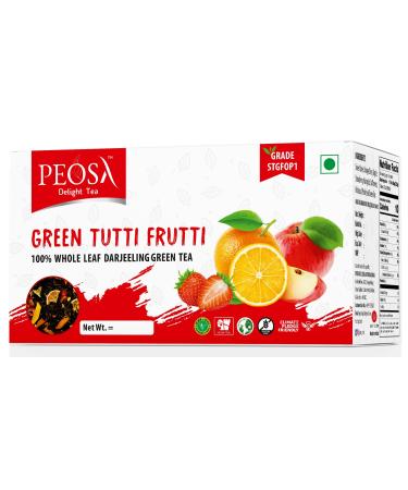 Peosa Delight Tea -Green Tutti Frutti 100% Whole Leaf Darjeeling Green Tea Alphonso Mango Sweet Lime Apple Orange - Strawberry Hot & Iced Tea Natural Exotic Fruits 3.52 Oz Box 40 Cups.