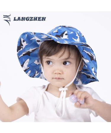 LANGZHEN Beach Sun Protection Hat for Baby Girls - Adjustable Toddler Kids Hat with Wide Brim & Chin Strap, Black Shark-Blue, 1-2 Years - Buy Online on SooperMarket.com