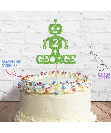 Cakeshop Cake Decoration Pack | Robot Alien Birthday Premium Double Sided Glitter Card Cake Topper & 25g Party Pack of Cake Sugar Sprinkles | Custom Name & Age Cake Decorations (Green) Non-Prime Glitter Card: Green - Buy Online on SooperMarket.com
