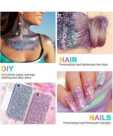 URAQT Body Glitter Gel Set - Holographic Mermaid Sequins & Chunky Cosmetic Glitter for Face, Body, Hair & Nails - Sparkling Festival Party Lotion - White, Silver & Gold - 3Pcs - Buy Online on SooperMarket.com