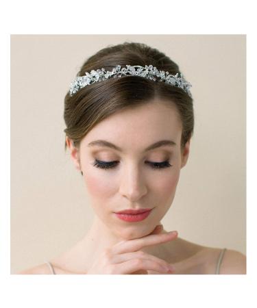 SWEETV Silver Wedding Headpieces for Bride Handmade Bridal Headband with Rhinestones Hair Accessories Hair Vine for Women