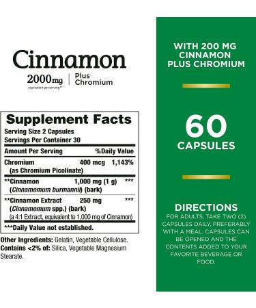 Nature's Bounty Cinnamon Plus Chromium 2000 mg - 60 Capsules for Blood Sugar Support - Buy Online on SooperMarket.com