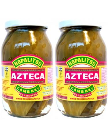 Azteca Cactus Leaves Whole Cambray 460g Pack of 2 - Prickly Pear Cactus Mexican Nopalitos Edible Cactus Ready-to-Use Natural Ingredient