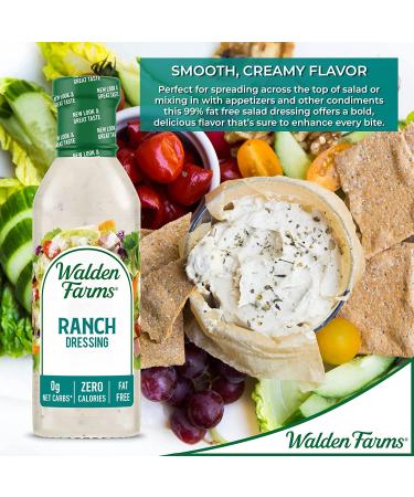 Walden Farms Ranch Dressing 12 oz - Sugar Free, Non-GMO, 0g Net Carbs - 2 Pack 12 Fl Oz Bottle - Fresh & Delicious Salad Topping - Buy Online on SooperMarket.com