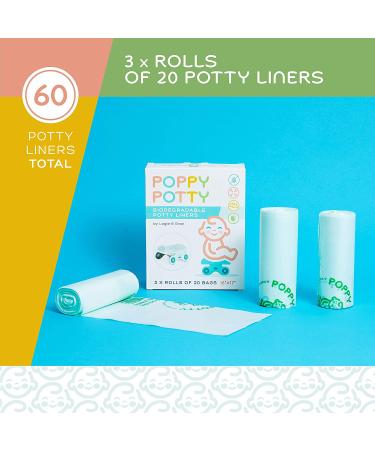 60 Biodegradable Potty Chair Liners - Universal Fit - Leak-Proof & Compostable - 3 Rolls of 20 Bags - Portable Potties - Buy Online on SooperMarket.com
