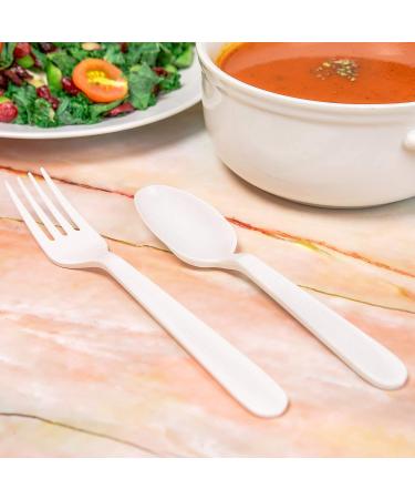 MAUI Plastic Cutlery Combo Set - 100 Forks and 100 Spoons - Heavy Duty Disposable Utensils for Gathering and Parties - Super Heavyweight, Ideal for Soup and Dining - Buy Online on SooperMarket.com