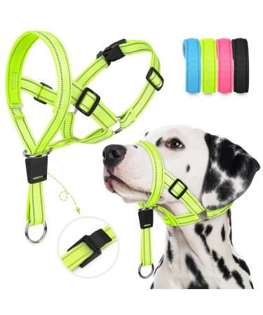 Weesiber soft dog collar adjustable dog head dishes padded no pulling halter with reflective safety strips for training and walking (green m) medium green