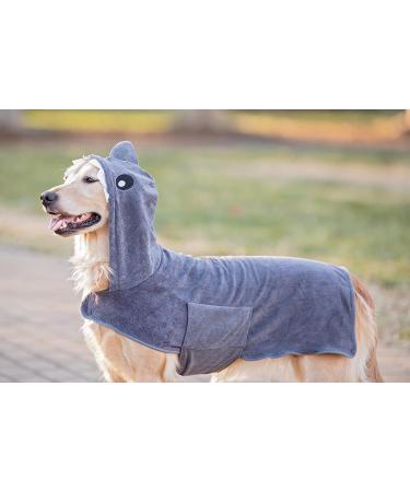 BoxDog Wearable Microfiber Dog Towel with Shark Hoodie | Soft Dog Bathrobe (Large Grey Shark) - Buy Online on SooperMarket.com