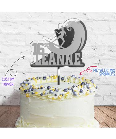 Cakeshop Cake Decoration Pack | Surfer Surfing Theme Premium 3mm Mirror Acrylic Plastic Cake Topper Sign & 25g Party Pack of Cake Sugar Sprinkles | Custom Name & Age Cake Decorations (Silver) Prime Mirror Acrylic: Silver - Buy Online on SooperMarket.com