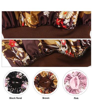 Yinuoday 3Pcs Satin Sleeping Cap for Women - Soft Night Hair Cap in Coffee Black & Pink - Perfect for Hair Protection - Buy Online on SooperMarket.com