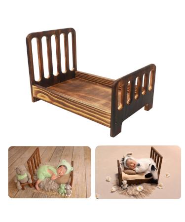 M&G House Brown Newborn Photography Props Wooden Bed Vintage Bed Baby Photo Prop Newborn Photo Bed Photography Prop Baby Photoshoot Props Baby Doll Bed Accessories Pretend Play Props Newborn Bed Prop