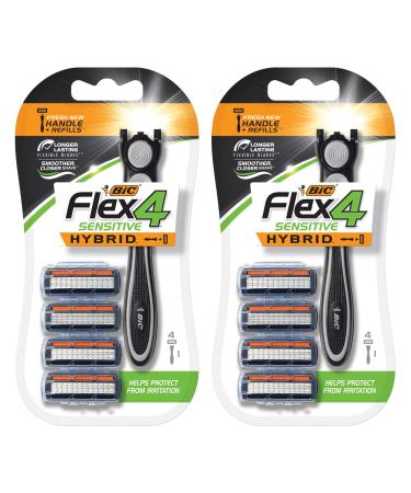 BIC Flex 4 Sensitive Hybrid Men's 4-Blade Disposable Razor, 1 Handle and 4 Cartridges - Pack of 2 (2 Handles and 8 Cartridges) 2 Handles 8 Cartridges