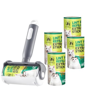 Foyer Nuage lint roll 2 in 1 lint roller and brush lint roll for animal hair with reference lint roll extra sticky lint roller for clothing furniture carpet 300 sheets (1 handle and 5 refill) 1 handle (2 in1) +5 refills