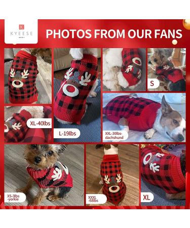 KYEESE Christmas Dog Sweater - Reindeer Design with Leash Hole for Small to Medium Dogs - Red Buffalo Check Pet Apparel - Large Size (11-19lbs) - Buy Online on SooperMarket.com
