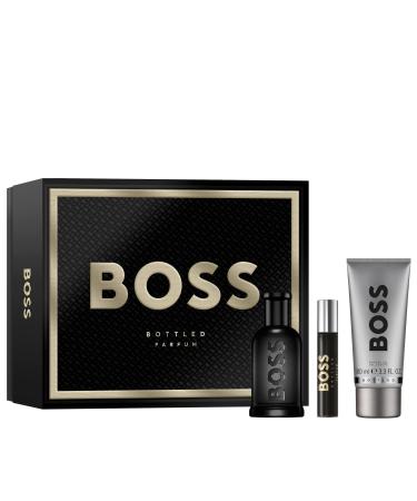 Hugo Boss Bottled Parfum Woody Ambery Men's Cologne With Notes of Leather Orris & Wood Long Lasting Fragrance 3 piece set (3.3floz.+3.3floz.+0.33floz.)