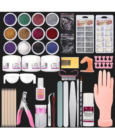Practice Hand for Acrylic Nails  Fake Maniquin Training Hand for Nail Practice  Nail Practice Hand with Acrylic Nail Powder and Liquid Set  Nail Kit Set Professional Acrylic with Manincure Hand 12 colors acrylic nail kit...