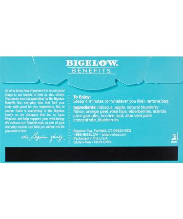 Bigelow Radiate Beauty Blueberry Aloe Herbal Tea - Caffeine Free, 18 Count (Pack of 6) - 108 Total Bags - Buy Online on SooperMarket.com