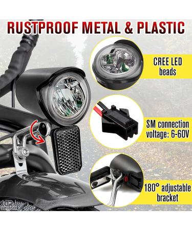 Ebike Headlight for Night Riding - Waterproof LED Bike Headlight for Road and Mountain Cycling - Universal Connector for 6V-60V Electric Bicycles - Buy Online on SooperMarket.com