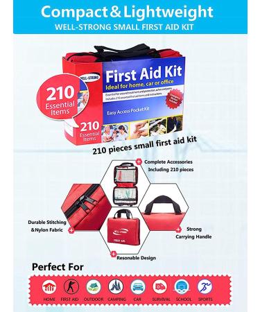 210 Piece WELL-STRONG First Aid Kit Portable Canvas Bag for Emergencies at Home, Outdoors, Car, School, Office, Travel Survival Adventure, Hiking, Camping - Buy Online on SooperMarket.com