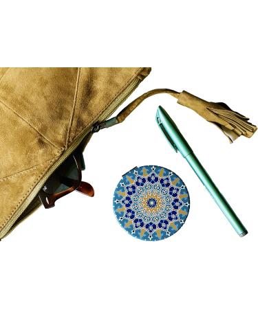 Totally Turkish Metal Compact Mirror Small Folding Round Mirror With Magnetic Close 1x & 2x Magnification For Handbags Make-Up Travel & Commutes Bright & Funky Geometric Pattern (Dantela) - Buy Online on SooperMarket.com