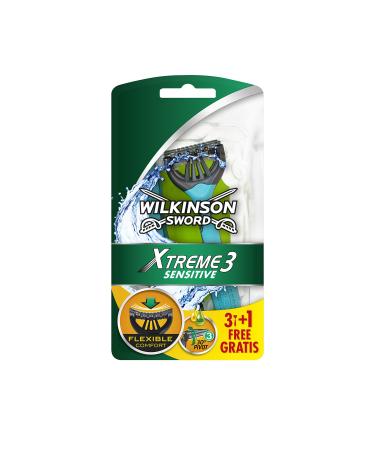 Wilkinson Sword Xtreme 3 Sensitive Disposable Razor Pack of 3 Plus 1 Free Green 1 count (Pack of 1)