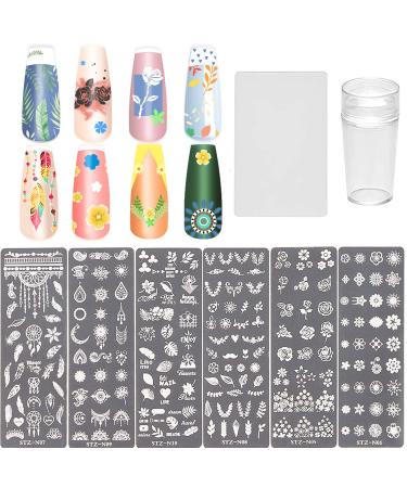NICENEEDED Leaves Nail Art Stamping Kit 6Pcs Nail Stamp Templates & 1 Nail Stamper & 1 Nail Scraper Nail Plates Manicure Tool Dreamcatcher Image Plates for DIY Decoration Stytle 5