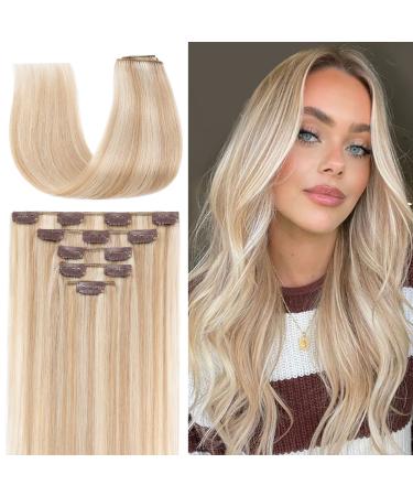 TESS Blonde Clip in Hair Extensions Real Human Hair - 14 Inch 60g Hair Extensions Clip in - 5 Pieces Clip in Hair Extensions - (Ash Blonde & Bleach Blonde)
