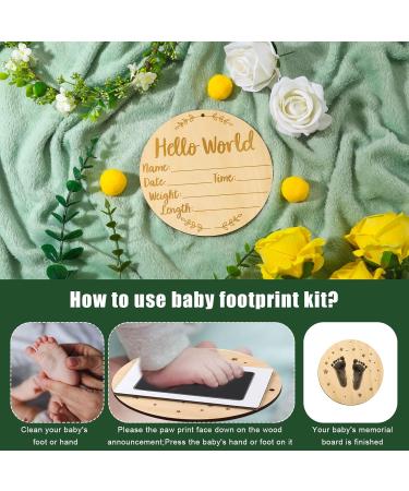 Baby Announcement Sign - 15cm Round Milestone Cards for Newborns | Wood Stamp Cushions for Hand & Footprints | Hello World Photo Props - Buy Online on SooperMarket.com