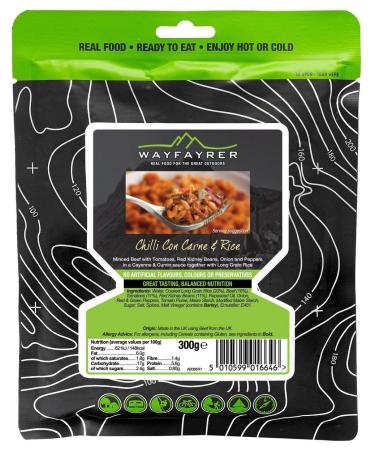 Wayfayrer Chilli & Rice 300g Ready to Eat Hot or Cold Meal Pouch Recommended for Duke of Edinburgh's Award Expeditions Camping Hiking Fishing and Outdoor Adventures Chilli Con Carne and Rice