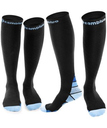 Cambivo compression stockings women and men 2 pairs compression socks support stockings for running sports flight travel cycling xxl black & blue