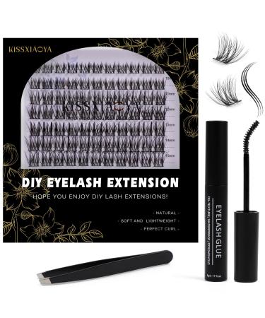 Individual Lashes Extension Kit 77 Wide-Stem 9-15mm Mix False Eyelashes with Lash Glue and Applicator DIY Soft Natural Portable Cluster Lashes Extensions Kit at Home/Outing(Mix 9-15mm E06 Light Suit) 1 count (Pack of 1) E06 Light Suit