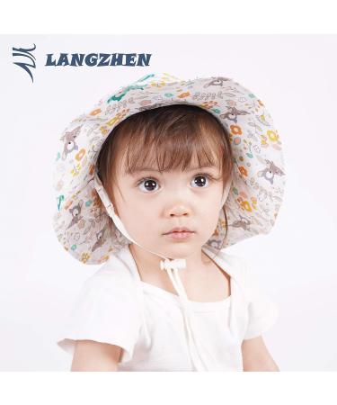 LANGZHEN Beach Sun Protection Hat for Baby Girls | Adjustable Toddler Kids Hat | Wide Brim Summer Play Hat with Chin Strap | Sika Deer Design | Ages 4-8 - Buy Online on SooperMarket.com