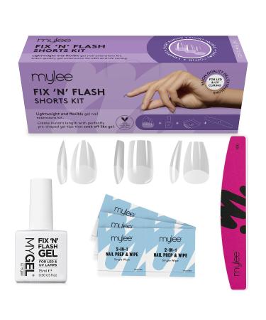 Mylee Fix N Flash Soft Gel Tips Shorts Kit 3 shapes 216pcs Almond Square & Coffin Includes Gel Prep Wipes & Half-moon Nail File Full Cover Nail Art Gel Nail Extensions Flexible & Resistant