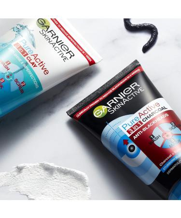 Garnier Pure Active 3in1 Clay Mask-Wash-Scrub 150ml With Clay Eucalyptus & Salicylic Acid Face Cleanser For Oily Skin Packaging May Vary (Pack of 2) 1.2 l (Pack of 2) 3in1 Clay Mask Scrub - Buy Online on SooperMarket.com