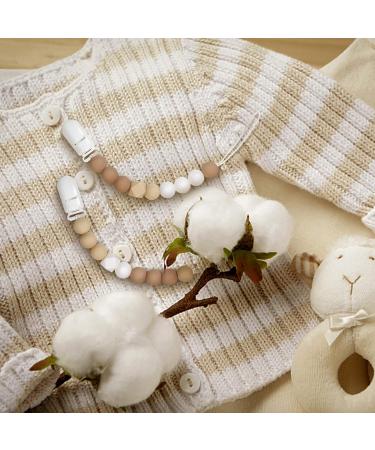 Kowlone Dummy Clips - Soother Pacifier Chain Holder for Baby - Unisex Newborn Dummies - Beige Oatmeal - Buy Online on SooperMarket.com