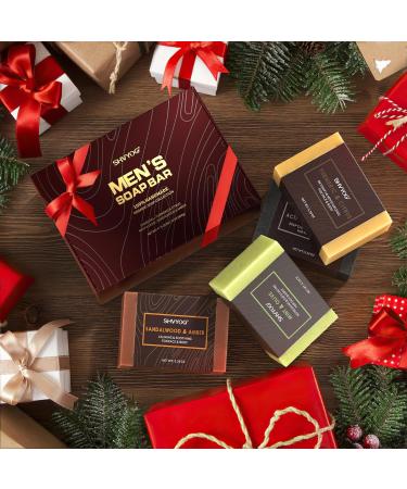 4-Piece Natural Men's Soap Set | Handmade Deep Cleaning & Moisturizing - Sandalwood Amber Mint Charcoal Turmeric - Buy Online on SooperMarket.com