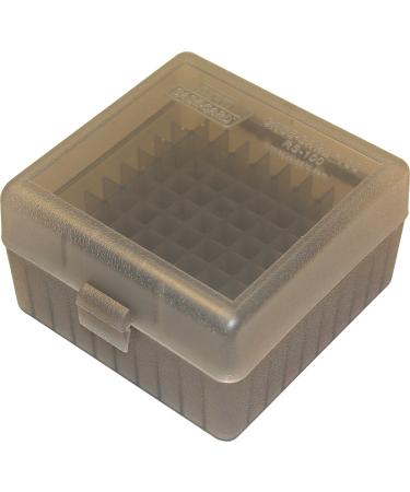MTM 100 Round Rifle Ammo Box 17, 204, 223, 5.56x45, 6x47 Clear Smoke