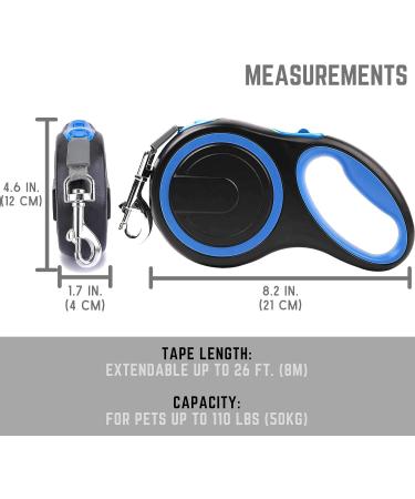 Extendable Dog Lead Tangle-Free Retractable Dog Lead with Anti-Slip Handle 3m 5m 8m Long Anti Theft Dog Leads Strong Nylon Tape Suitable for Small Medium Large Dogs Blue Blue 8 m (Pack of 1) - Buy Online on SooperMarket.com