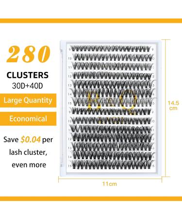 B&Q 280pcs 30D+40D-C Lash Clusters Extensions DIY Kit | Individual Eyelashes 20D 30D 40D | Home Eyelash Extensions 9-15 Mix - Buy Online on SooperMarket.com