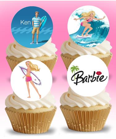 24 x Pre-Cut Barbie 9 Edible Stand up Wafer/Rice Paper Cupcake Cake Toppers Birthday Party Ken Malibu Surf Decorations