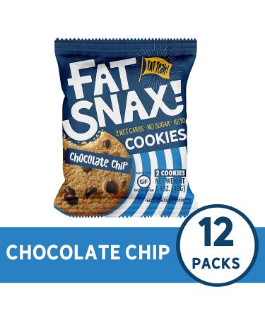 Fat Snax Low-Carb Soft Baked Keto Cookies - Chocolate Chip (Pack of 12) | Almond Flour, Gluten-Free, Low Sugar Snack | 2g Net Carbs, 8g Fat - Buy Online on SooperMarket.com