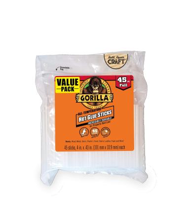 Gorilla Hot Glue Sticks, Full Size, 4" Long x .43" Diameter, 45 Count, Clear, (Pack of 1) 1 Pack Original Version
