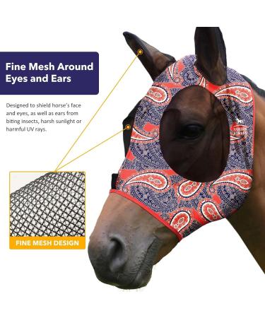 Harrison Howard Super Comfort Stretchy Fly Mask - UV Protection & Breathability - Large Eye Space - Orange Paisley - Medium Cashew Orange - International Shipping Available - Buy Online on SooperMarket.com