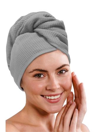Laynenburg Premium Waffelpique Haarurban with 2 buttons - 100% cotton - Turban towel made of terry - hair towel button for short & long hair - head towel quick -drying (gray) 1 piece of gray