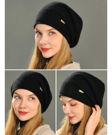 Jaxmonoy Cashmere Slouchy Knit Beanie Hat for Women - Winter Soft Warm Black Skull Cap - Buy Online on SooperMarket.com