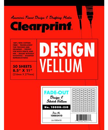 Clearprint Vellum Pad with 30-Degree Isometric Fade-Out Grid  8.5x11 Inches  16 lb.  60 GSM  1000H 100% Cotton  50 Translucent White Sheets  1 Each (10005410)