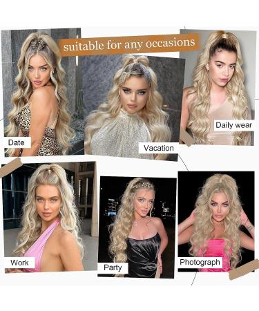 YEESHEDO Ash Blonde Long Wavy Ponytail Hair Extension 26 Inches - Clip In Drawstring Synthetic Curly Hairpiece for Women - Buy Online on SooperMarket.com