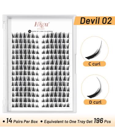 D Curl Cluster Lashes Kit - 14 Pairs / 196 PCS DIY Eyelash Extension Segments (Devil 02-D) - Buy Online on SooperMarket.com