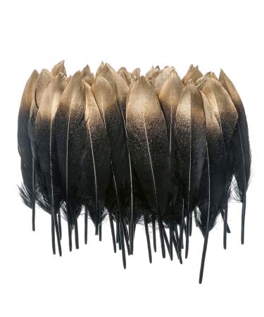 50pcs Dipped Gold & Silver Goose Feathers 6-8 inch Natural Feather for a Variety of Crafts and Apparel (Gold&Black)